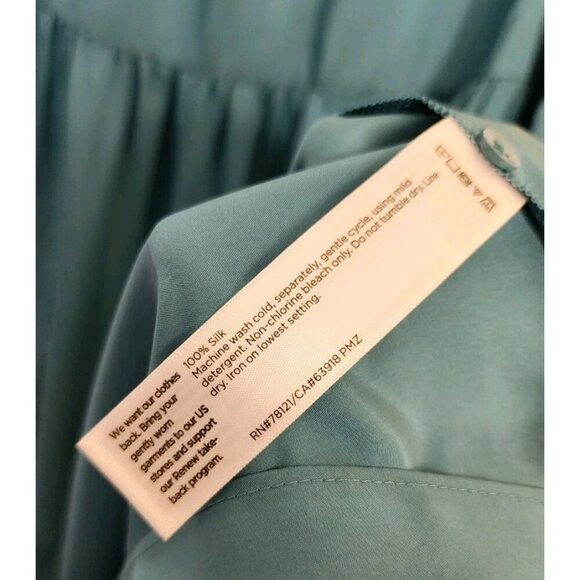 EILEEN FISHER ROUND NECK TIERED DRESS 100% SILK SATIN RIVER BLUE NWT Size Large - Picture 6 of 6